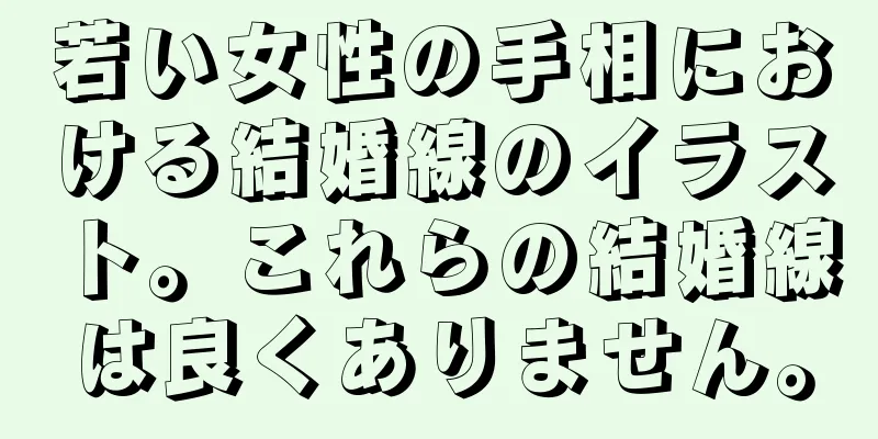 若い女性の手相における結婚線のイラスト。これらの結婚線は良くありません。