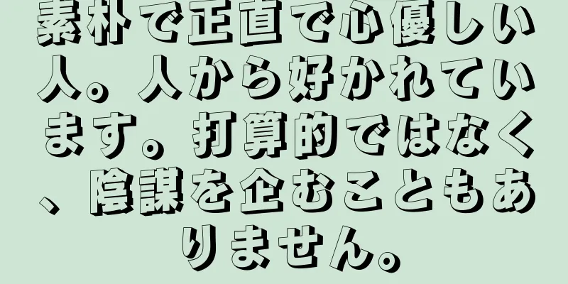 素朴で正直で心優しい人。人から好かれています。打算的ではなく、陰謀を企むこともありません。