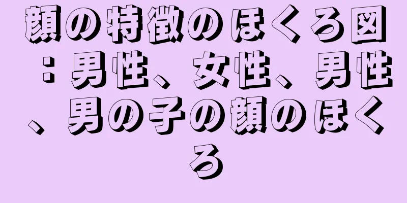 顔の特徴のほくろ図：男性、女性、男性、男の子の顔のほくろ